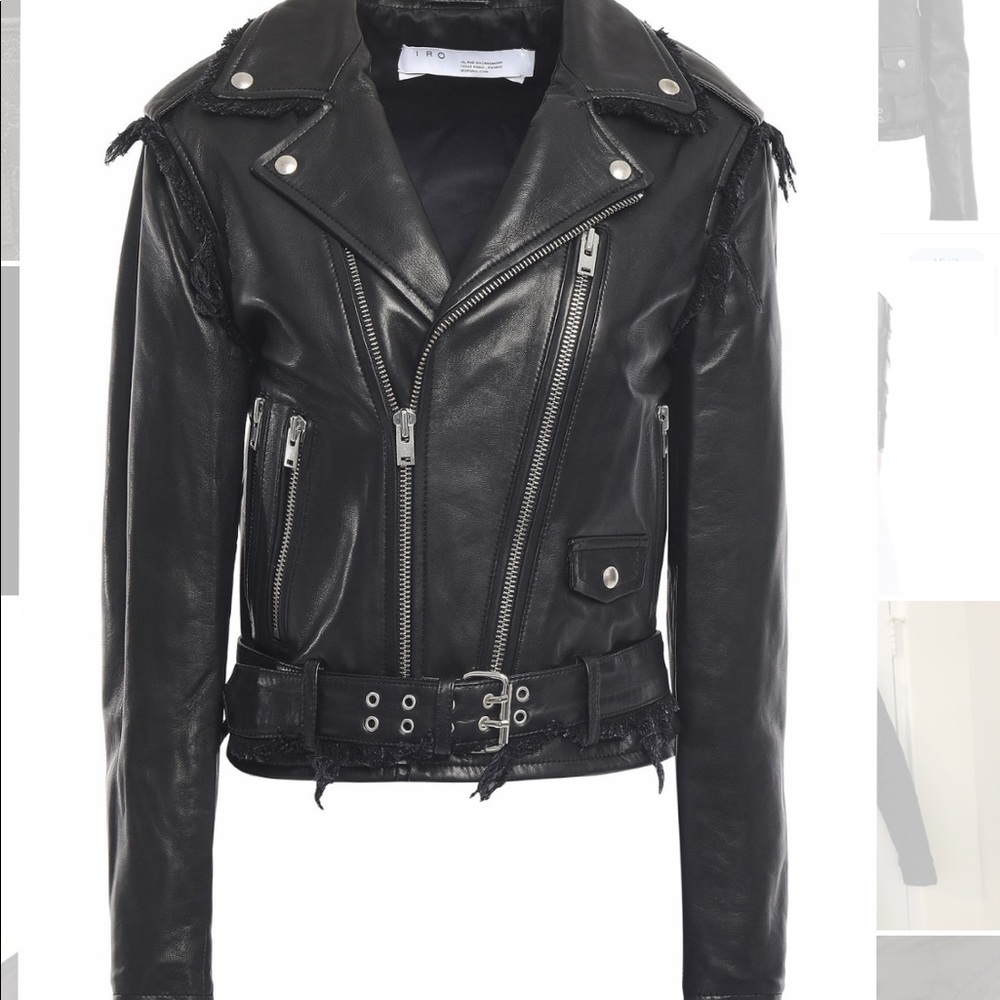 IRO Lenn frayed leather biker jacket size 36